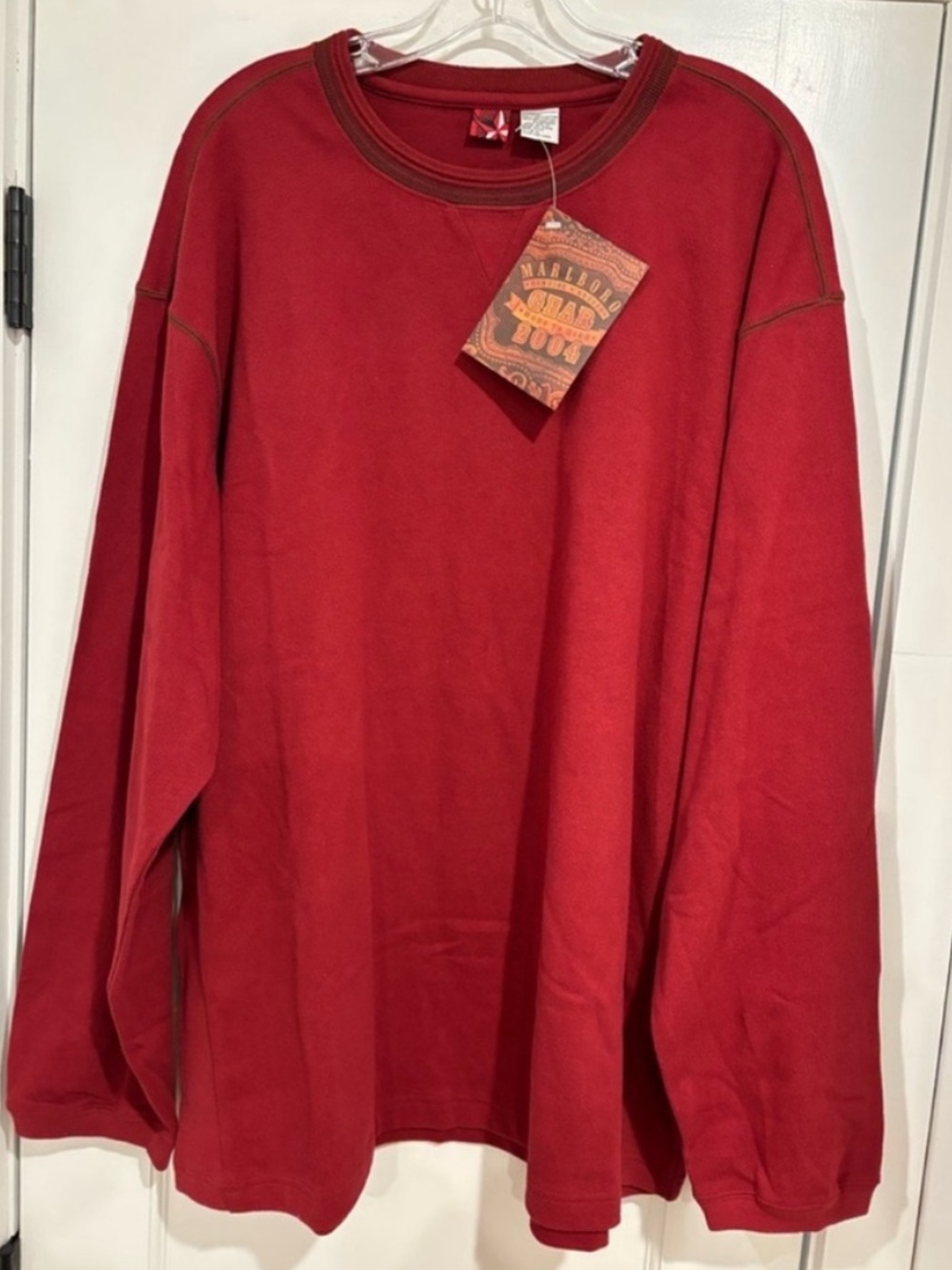 Vintage 2004 Marlboro Gear NEW Long Sleeve Pullover Brick Red Y2K Mens XL